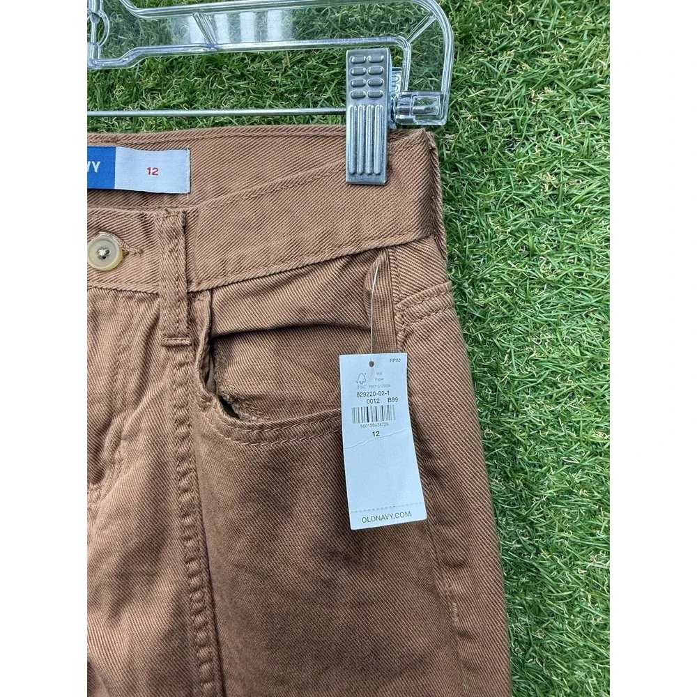 Old Navy Cargo Pants Girls 12 Brown Wide Leg Utility Pockets Cotton Brown NWT